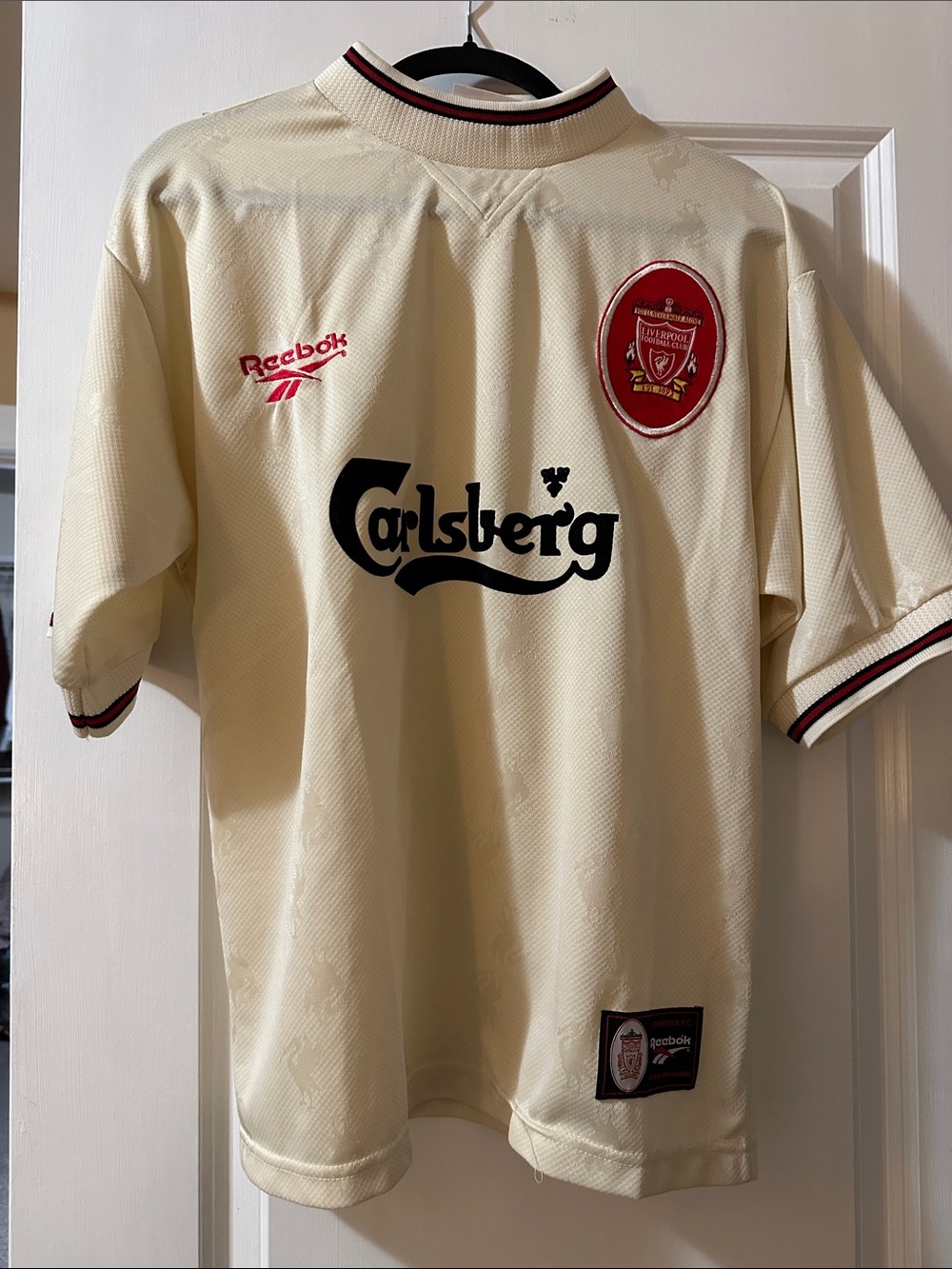 Reebok Liverpool Cream and Red Retro Football Jersey with Carlsberg Logo